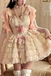 Robe Lolita Princesse Douce à Volants Multi-couches Style Ballet Romantique Fille Amoureuse de Dieu 2 Couleurs